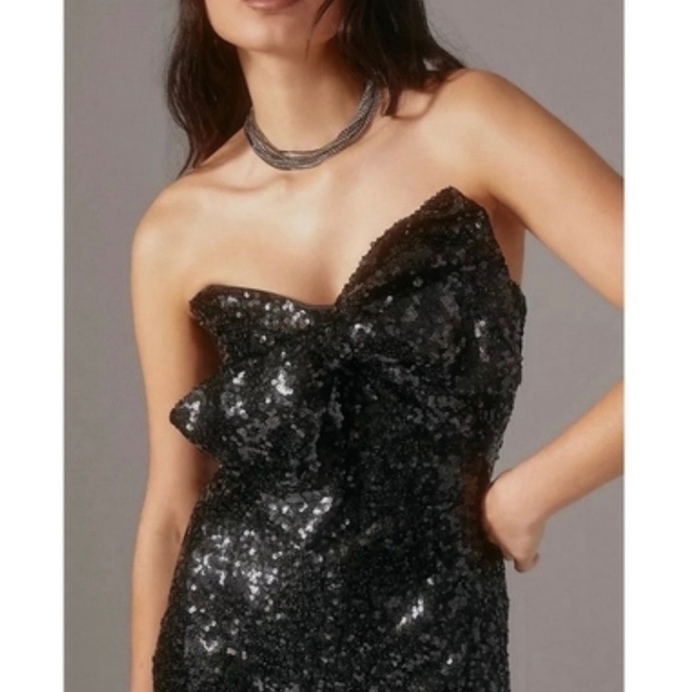 Anthropologie - Hutch Black Bow Sequin Strapless Jumpsuit Size 8